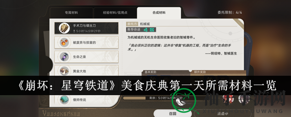 《崩坏：星穹铁道》美食庆典第一天所需材料一览