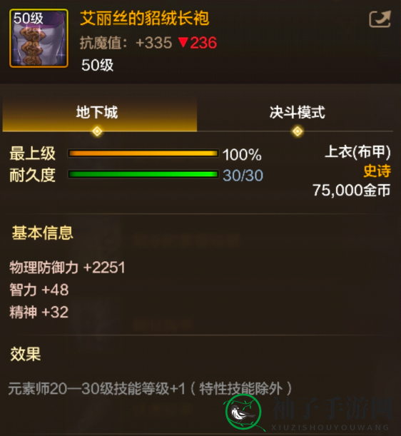 《地下城与勇士：起源》艾丽丝的貂绒长袍装备图鉴