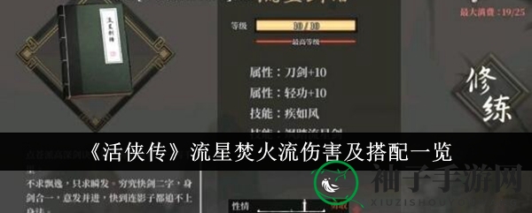 《活侠传》流星焚火流伤害及搭配一览
